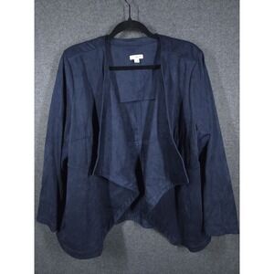 J.Jill‎ Womens Faux Suede Open Front Jacket Navy Blue Size P XL Waterfall Drape